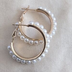 Faux Pearl Hoop Earrings